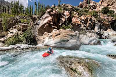 Nouria Newman performs in the lower Indus river in the Himalayas, India on August 19, 2018.