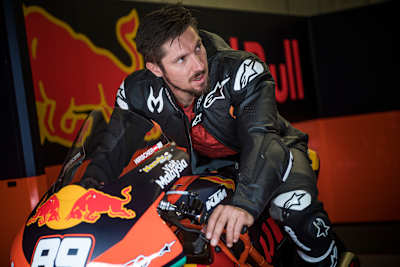 Marcel Hirscher prepares to ride the KTM RC16 MotoGP Bike at the Red Bull Ring in Spielberg, Austria on July 9, 2019.