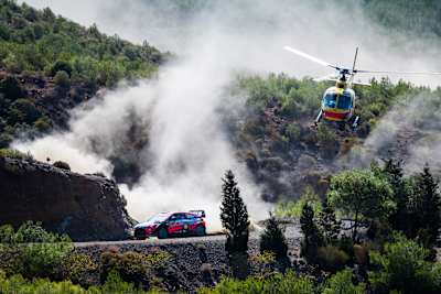 Thierry Neuville seen racing at special stage Dacta during the World Rally Championship Turkey in Marmaris on September 19, 2020.