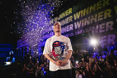 Soyuz celebrates his victory at Red Bull Dance Your Style France at the Bassin des lumières in Bordeaux, France on October 2nd 2021