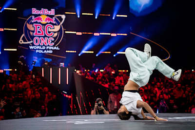 B-Girl Logistx of USA competes at Red Bull BC One B-Girls World Final in the ERGO Arena in Gdańsk, Poland on November 6, 2021