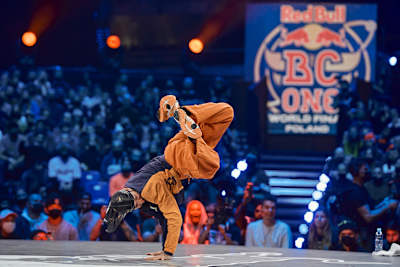 B-Boy Flea Rock performs at Red Bull Bc One World Final Poland in Gdansk, Poland on November 6, 2021.