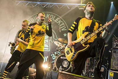 Dubioza Kolektiv performs at the Red Bull Soundclash in Zenica, Bosnia and Herzegovina on December 20, 2014.