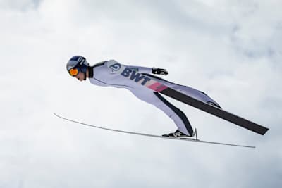 Ryoyu Kobayashi of Japan performing during the practice in Planica, Slovenia on March 18, 2021.