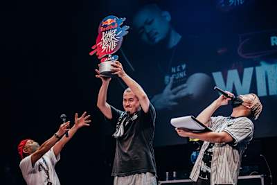 Ricky celebrates during the Red Bull Dance Your Style Japan Final in Fukuoka, Japan on July 17, 2021.
