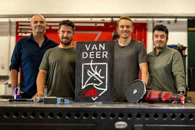 Marcel Hirscher poses with Toni Giger, Henrik Kristoffersen and Dominic Tritscher at the launch of VAN DEER - Red Bull Sports in Golling, Austria on June 30, 2022. 