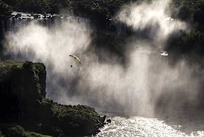 Rafael Goberna flies over the Iguacu Falls in Foz do Iguacu, Brazil on Dec. 15, 2016.