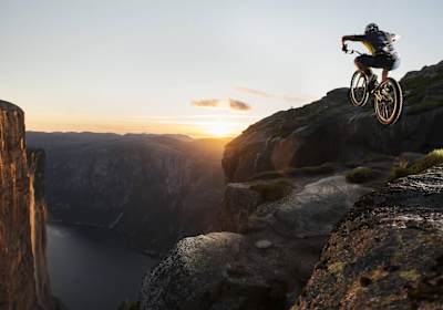 Kenny Belaey jumps the world famous Kjeragbolten in Norway on July 4, 2017.