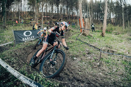 Kate Courtney performs at UCI XCC World Cup race in Albstadt, Germany on May 7, 2021.