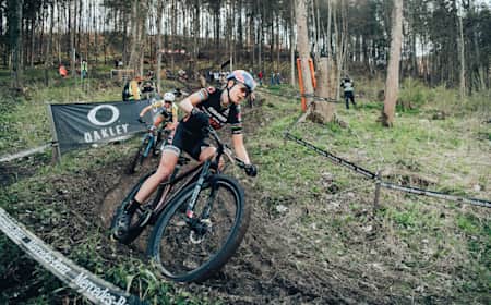 Kate Courtney performs at UCI XCC World Cup race in Albstadt, Germany on May 7, 2021.