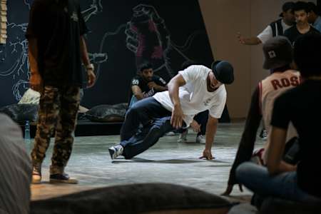 A b-boy in the cypher at the BC One pre qualifier in Bahrain 2015