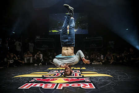 Bboy Noe performs a headspin at the Red Bull BC One Cypher in Paris, France on July 5th, 2014