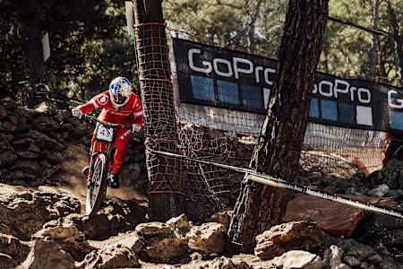 Downhill rider Gee Atherton cross trains on a motocross bike