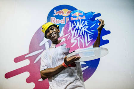 Teboho 'Tebza' Diphehlo with the trophy after winning Red Bull Dance Your Style in South Africa.