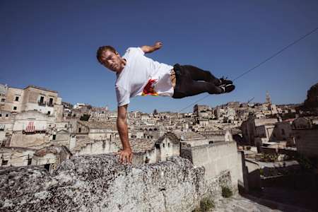 Dominic Di Tommaso performs during the photo shoot of Red Bull Art of Motion in Matera, Italy on August 23, 2019.