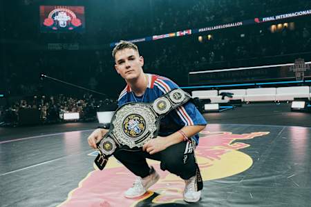 Bnet poses for a portrait as the winner of the International Final of the Red Bull Batalla de los Gallos in Madrid, Spain on November 30 2019.