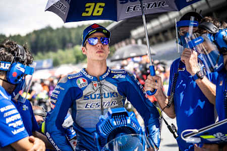 Joan Mir captured before a race while riding for Suzuki. 