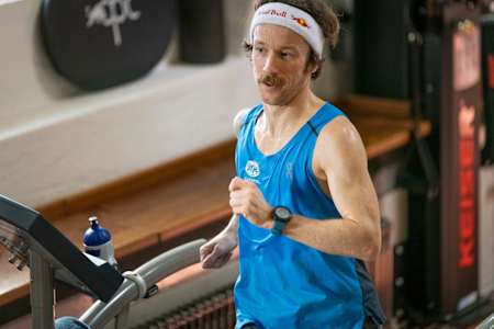 Ultrarunner Florian Neuschwander seen in Thalgau, Austria, during world record attempt, on February 27, 2020.