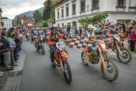 Photo of Red Bull Erzbergrodeo competitors riding through Eisenerz