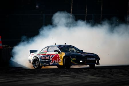 Elias Hountondji performs during Drift Masters in Riga, Latvia on August 14, 2020.
