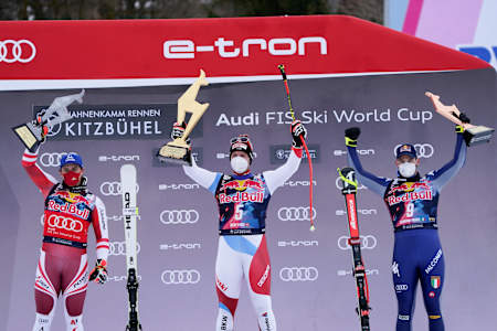Beat Feuz jubelt über seinen ersten Sieg auf der Streif.
