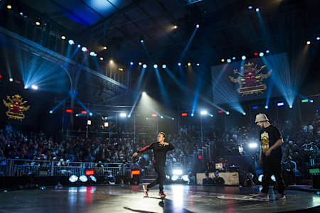 Taisuke uses toprock during a battle with Cheerito at the Red Bull BC One World Final in Paris in 2014