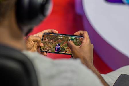 A gamer competes in PUBG Mobile at Red Bull M.E.O.
