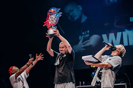 Ricky celebrates during the Red Bull Dance Your Style Japan Final in Fukuoka, Japan on July 17, 2021.