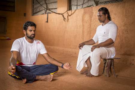 Cricketer Lahiru Thirimanne practices the yoga technique Kapalbhati Pranayama