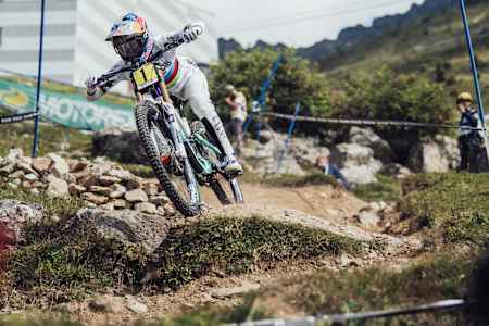Myriam Nicole performs at UCI DH World Cup in Lenzerheide, Switzerland on September 4, 2021.
