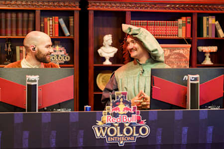 Casters Dave 'Dave' Burchett (left) and Tristan 'T90Official' Berry (right) during Red Bull Wololo V at Castle Heidelberg, Germany, on September 19th, 2021. 