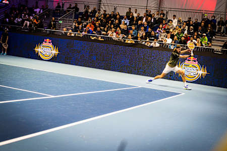 Stefanos Tsitsipas performs at the Red Bull BassLine in Vienna, Austria on October 22, 2021. 