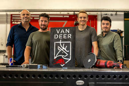 Marcel Hirscher poses with Toni Giger, Henrik Kristoffersen and Dominic Tritscher at the launch of VAN DEER - Red Bull Sports in Golling, Austria on June 30, 2022. 