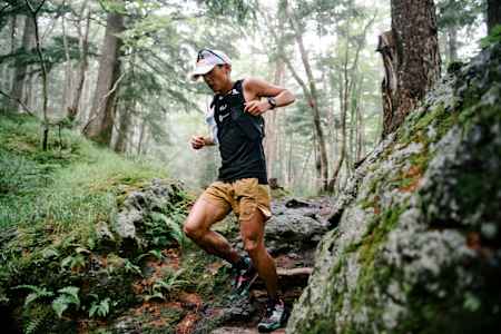 Ruy Ueda attempts a record-breaking speed ascent of Mt Fuji’s four trails in Japan on July 13, 2022.  