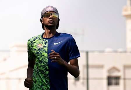 Mutaz Barshim performs during a training session in Doha, Qatar on September 10, 2019.