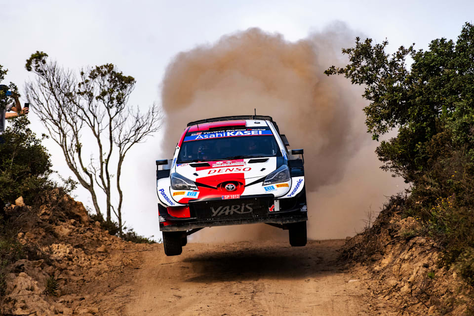Sebastien Ogier of team Toyota Gazoo Racingare seen on performing during the World Rally Championship Sardinia in Olbia, Italy on June 6, 2021.