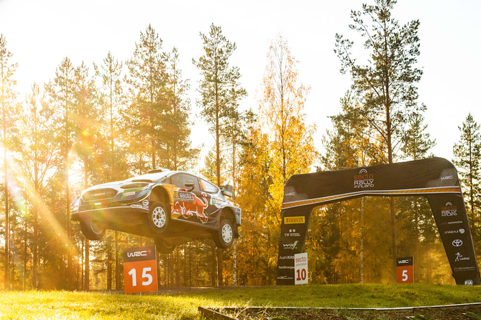 Adrien Fourmaux of team M-SPORT FORD WORLD RALLY TEAM peforming during the World Rally Championship Finland in Jyvasküla, Finland on October 3, 2021.