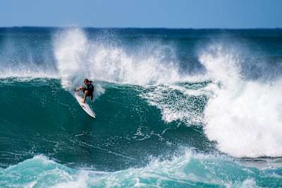 Kolohe Andino surfs at Haleiwa, Hawaii