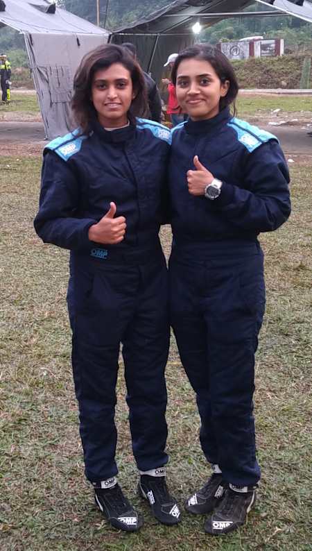 Rally driver Pragathi Gowda and co-driver Deeksha Balakrishna seen in the bivouac.