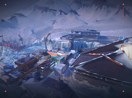 Overview of the Icebox map in the video game VALORANT.