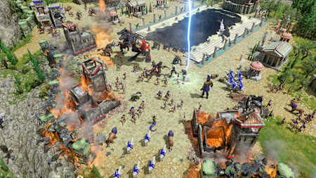 Captura de pantalla de Age of Mythology: Retold muestra una batalla.