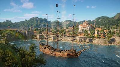 The Jackdaw ship at anchor in Assassin’s Creed Black Flag Resynced.