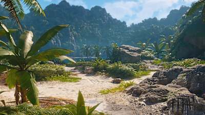 Uma captura de ecrã do Assassin's Creed Black Flag Resynced, a mostrar uma ilha.