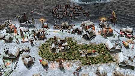 Captura de pantalla de Age of Mythology: Retold muestra una base vikinga.