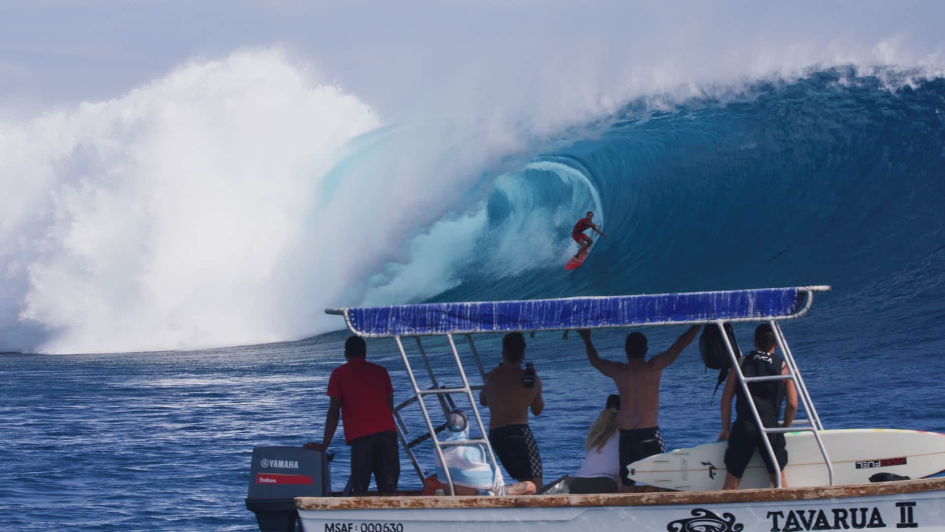 Jon Roseman surfing at Cloudbreak in Fiji. 