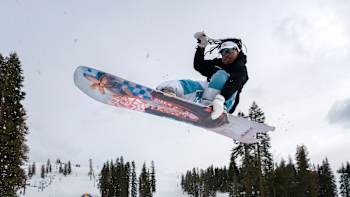Zeb Powell hits the quarter pipe at Red Bull Slide-In Tour at Boreal Mountain in Soda Springs, California, USA on March 18 2023.