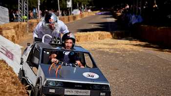 Space Travelers performs during the Red Bull Soapbox Race at Parque del Oeste in Madrid, Spain on October 2, 2022.