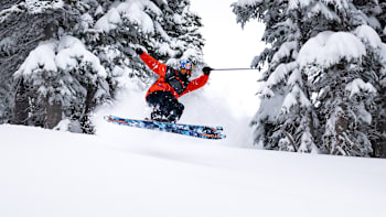 Skier Kai Jones is seen on the slopes while filming for Falling into Place: Kai Jones