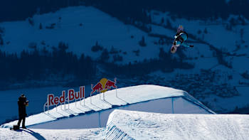 Snowboarder Su Yiming performs at the Laax Open in Laax, Switzerland on January 18, 2025.   