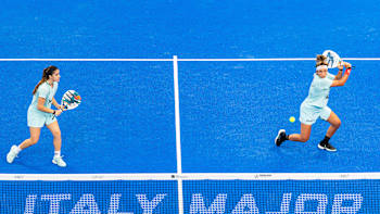 Claudia Fernandez Sanchez and Beatriz Gonzalez Fernandez of Spain compete during the BNL Italy Major Premier Padel semi-final match held at the Foro Italico in Rome, Italy on June 14, 2025
